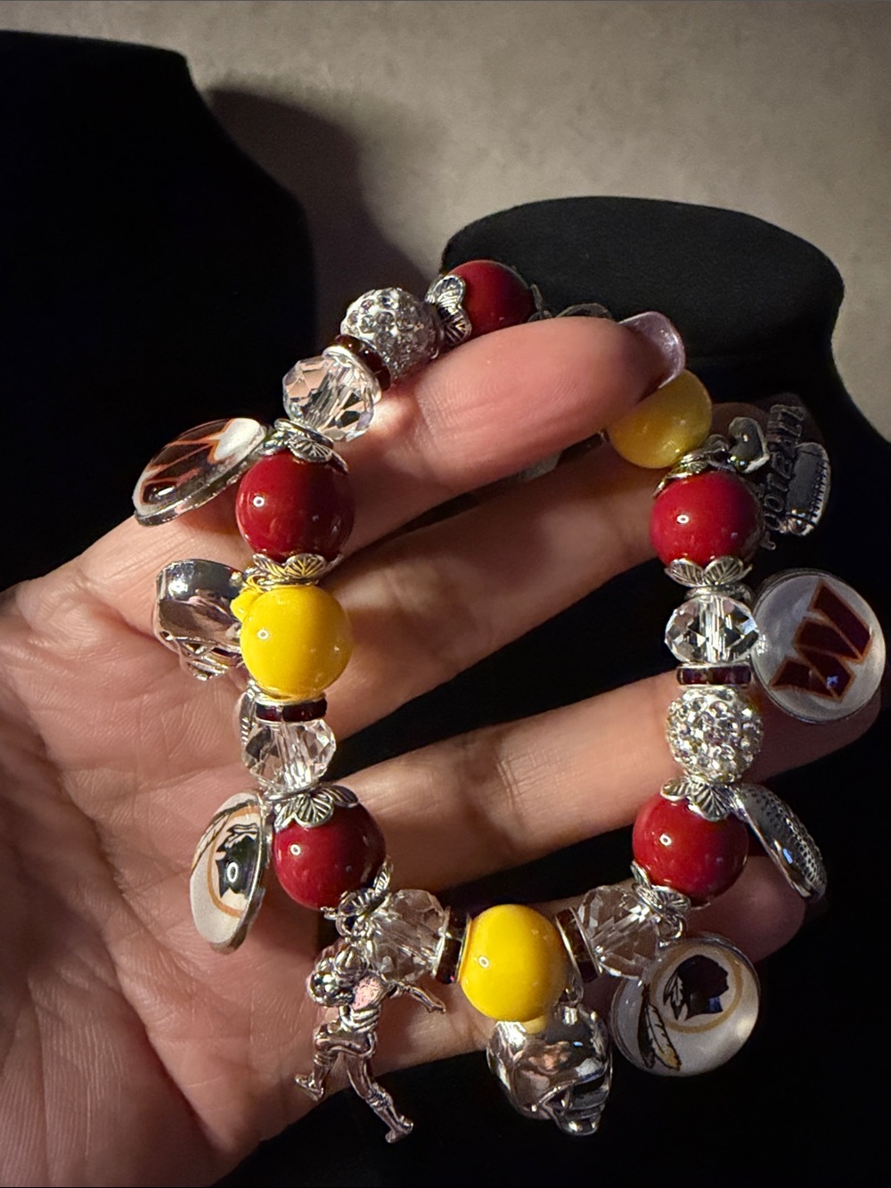 Red and Yellow Beaded Charm Bracelet - Team Colors